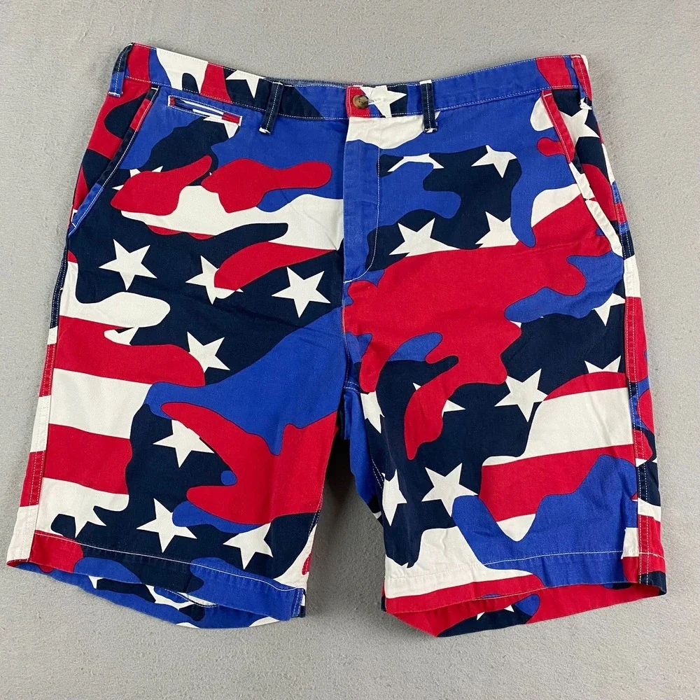 Polo Ralph Lauren Shorts Men 38 Chino US Flag Camo Stars And Stripes Pony Preppy